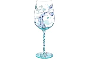 NymphFable Copa de Vino Pintada a Mano Sirena Colores Uno Copa Vino Tinto 15oz Regalo para Familia o Amigo