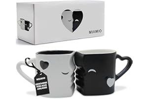 MIAMIO - Kaffeetassen/Küssende Tassen Set Geschenke für Frauen/Männer/Freund/Freundin zur Hochzeit/Weihnachten aus Keramik (Schwarz)