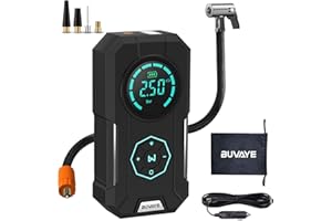 BUVAYE Compresseur à Air Portatif, YS01 Gonfleur Pneus Voiture, 150PSI 7800mAh Pompe a Velo Electrique avec Écran LED Digital Lumière LED, Gonfleur Voiture Rechargeable pour Voiture/Moto/vélo/Balle
