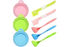 STYQUENZER 8PCS Pet Food Can Covers, Cat/Dog Food Can Covers Lids Universal Can Lids with Spoon and Spatulas, Silicone Lids for Food Storage Fit Most Standard Size Canned Cat and Dog Food