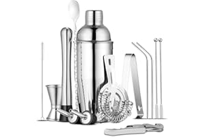 feyiubmen Set 14-teilig Edelstahl Cocktail Shaker Set 750ml -Professionelles Barkeeper Ideale Cocktail Set Geschenke,Bar Tool Kit für Drink Mixing