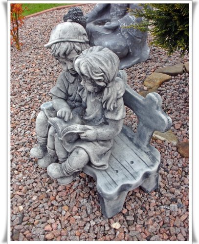 Mädchen und Junge auf Bank Kind Steinfigur Skulptur Gartenfigur Steinguss Farbe: grau / Patiniert von steinfiguren-neumann - 4