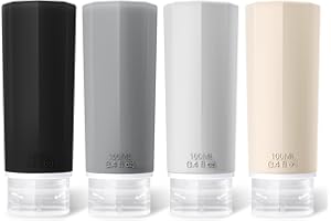 ‎OPRET Opret 4 Stück Silikon Reiseflaschen Set, 100ml Reiseflaschen zum Befüllen Kosmetik Shampoo Flüssigkeiten, Auslaufsicher Nachfüllbare Leer Reiseset Reisegröße Behälter Travel Bottles Set Travel Kit