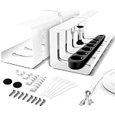 Lannvan Drill-Free Cable Organizer Tray for Desk Table - Set of 2 - 40cm Stand - White