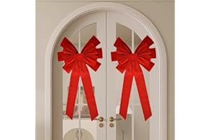 CHEXIN 2 Stück 45x90 cm Weihnachtsschleifen, Große Rote Schleife Weihnachtsbaumspitze, Weihnachtsbögen Hängende für Weihnachtsbaum Tannenbaum Weihnachtskranz Kamin Haustür Dekoration Innen Außendekor