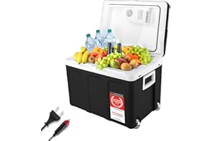 TZS First Austria - Frigorifero portatile 45L elettrico 12V 230V presa per auto e standard - Frigo termoelettrico raffredda e riscalda - Coolbox con ruote - Per campeggio, festival, viaggi - Nero