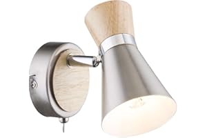 GLOBO Spot mural mobile d’intérieur, à 1 ampoule, avec interrupteur - En bois et en nickel mat - Peut être installé au couloir, dans la chambre, au salon, ou utilisé comme lampe de lecture