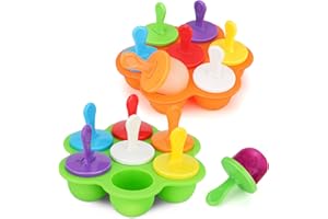 VENGA AMIGOS Moule à Glace en Silicone 2 pièces 7 Cavités Moules DIY Réutilisable Popsicle Mould avec Tige en Plastique Mini Moulle Esquimaux Silicone pour Popsicles Crèmes Glacées Sorbets(Vert+Orange)