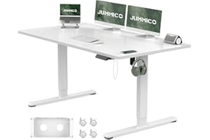 JUMMICO Electric Standing Desk 140x80cm with USB Charging, Height Adjustable Computer Desk with Cable Tray and Wheels,Ergonomic Sit Stand up Desk Rising Table Home Office Furniture, White