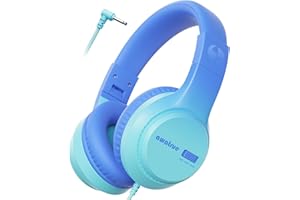 awatrue Casque Audio Enfant, 74/85/94dB Volume Sécurisé Casque Filaire Enfant, Son Stéréo, Pliable, 3.5 mm Jack Over Ear Casque pour Enfants pour Ipad/Voyage/Tablette/Téléphone (Bleu)