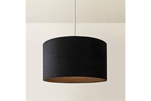 MiniSun | Large Modern Black Velvet Drum Light Shade | Lamp Shades, Home Décor & Improvement Essential | 450mm Shade Width