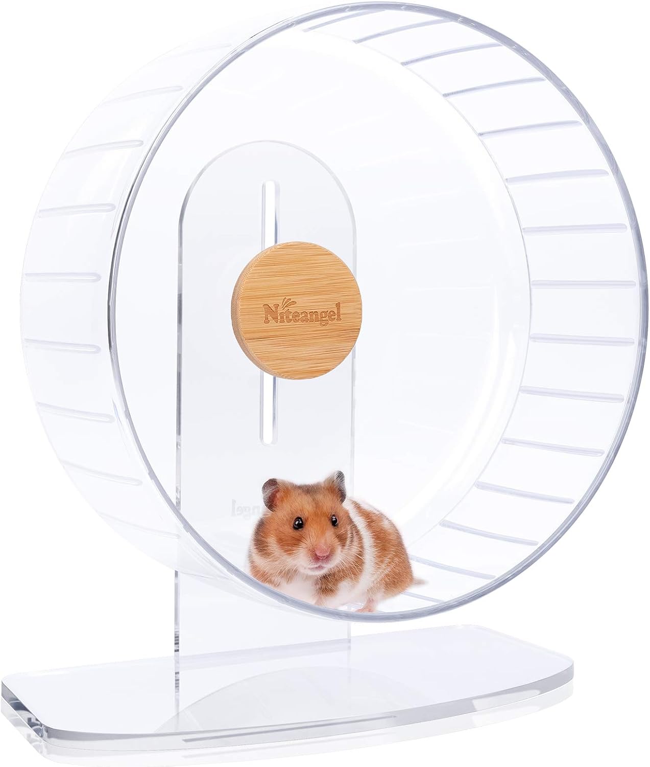 Niteangel Super Silent Hamster Exercise Wheels - Quiet Spinner Hamster Running Wheels with Adjustable Stand for Hedgehog Gerbils Mice Or Other Small Animals (Large, Transparent)