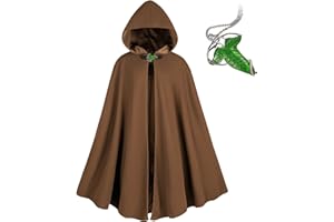 NFAOEGJ Renaissance Kapuzenumhang Mit Green Leaf Elven Brosche Mittelalter Kleidung Unisex, Halloween Mittelalter Kapuzenmantel