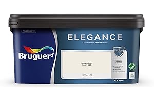 Bruguer ELEGANCE Pintura Monocapa ExtraMate, Paredes y Techos, Interior, Exterior protegido, Alta Durabilidad, UltraLavable, Resistente al Desgaste y Manchas Blanco Roto RAL 9010 4L