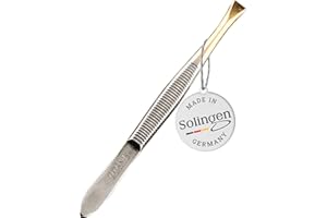 ‎TITANIA FABRIK GMBH K�RPERPFLEGEPRODUKTE TITANIA Pinzette aus Solingen (8cm) • Made in Germany • Augenbrauen-Pinzette zum Zupfen • Extra präzise • Für Gesichtspflege · Gerade Spitze vergoldet