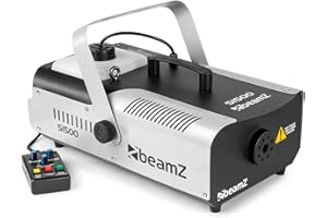 BeamZ S1500 Machine à Fumée 1500 Watts, Télécommande avec Contrôle du Débit et Programmateur, Réservoir 2.5 L, Débit par Minute 295m³, Étrier de Montage, Idéal pour Scène ou Discothèque