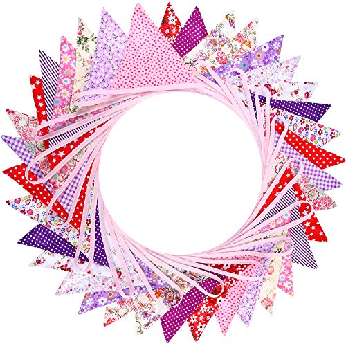 Bememo Bannière de Tissu Fait de 36 Drapeaux dans 18 Modèles Différents, 33 Pieds Double Face et Fanions Chic pour Mariage Anniversaire Douche de Bébé Fête d'Été (Style 3)