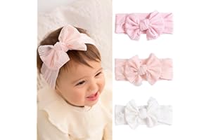 Fashband Baby Mädchen Nylon Stirnbänder Bowknot Elastische Haarbänder Weiche süße Kopfbedeckung für Kinder Kleinkinder (3er Pack)(Rosado)