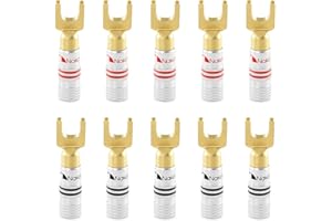 Nakamichi Clavija Banana 12-18 AWG 4 mm 24K Chapado en Oro Enchufe de plátano Adaptador para Altavoces con Cable y Amplificador de Altavoz HiFi 10 Piezas (5 Pares) Terminal de Horquilla