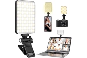 SATHYCHANPY 80 LED Selfie Licht mit Clip, 3000-6500K dimmbares Videolicht, 3 Lichtmodi, CRI95+, 2000mAh Akku, Tragbares Panel-Licht für Handy, iPhone, Android, Tablet, Laptop, YouTube, TikTok, Live-Streaming