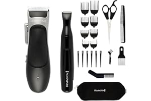 Remington Hair Clipper and Detail Trimmer (25 Piece kit incl. 6 Sectioning Clips, 6 Comb attachments (3mm-25mm), Ear Taper Combs, Scissors, Storage Pouch etc., 40 Minutes Cordless Usage) HC367