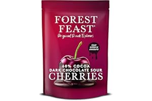 Forest Feast 60% Cocoa Dark Chocolate Sour Cherries 6 x 120g | Sweet Dried Cherries Chocolate Covered Fruit Snack with 60% Belgian Dark Chocolate, Gluten Free & Vegan Snack