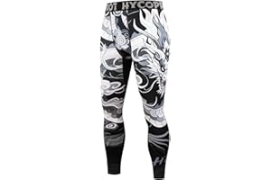 HYCOPROT Męskie rajstopy kompresyjne sportowe szybkoschnące legginsy wydajność trening warstwa bazowa spodnie treningowe majtki do koszykówki biegania sportu i jogi, Smok, L