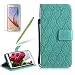 Produktbild Girlyard Lederhülle für Galaxy Note 4, Blätter Blumen Muster Design Schutzhülle Wallet Flip Case mit Lanyard Strap Handyhülle Standfunktion Karteneinschub und Magnetverschluß Etui für Samsung Galaxy Note 4 - Grün
