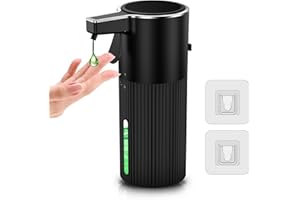 KKMOL Dozownik mydła 400 ml, czarny, czujnik dotykowy, elektryczny dozownik mydła, montaż na ścianie i stojąco, wodoszczelność IPX5, zasilanie bateryjne, do łazienki, kuchni i biura (czarny)