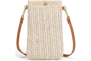 HATOFES Handytasche Zum Umhängen Damen,Umhängetasche Klein, Strohtaschen für Frauen Crossbody Strand Tasche, Handy Schultertasche mit Langem Gurt für Mädchen,straw beach bag