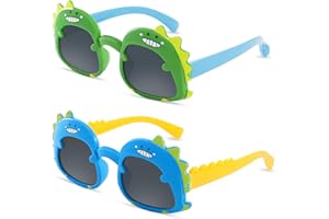 Hifot 2 Stück Sonnenbrille Kinder Jungen Mädchen, Dinosaurier Sonnenbrille Jungen 3-6 Jahren, Süße Kindersonnenbrille Kleinkind Sonnenbrillen mit UV-Schutz, für Ferien Strand Freien Sommer Sport