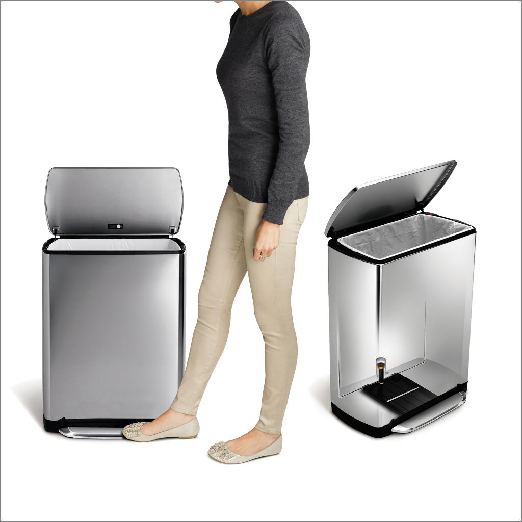 simplehuman WidePedal Rectangular Bin, 50 L FingerprintProof Brushed Stainless Steel