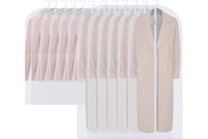 UOUEHRA Clothes Cover Bags Set of 12 (60 x 100cm/6pcs + 60 x 140cm/6pcs) Dress Garment Bag with Full Zipper in Wardrobes, Lightweight Clear Waterproof Washable Suit Carrier Protector Bags