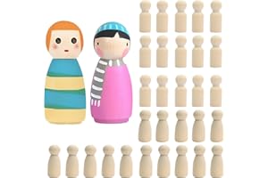 GODNEEI 30 Pcs Wooden Peg Dolls, Wooden Pegs Craft, Unfinished Little People Figures, Female Male People Figures for DIY Art Painting Creative Crafts Decor