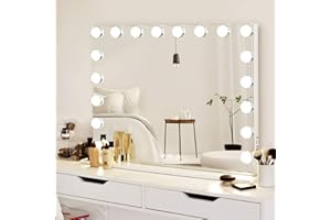 ‎HANSONG Hansong Großer Hollywood-Spiegel, 80 x 60 cm, Kosmetikspiegel mit 18 LED-Lampen, 3 Farben, Beleuchtungsmodus, Kosmetikspiegel mit USB-Ladeanschluss und 10-facher Lupe für Schlafzimmer