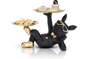OKESYO Bulldogge Tablett Deko Französische Bulldogge Dekofigur Tierskulptur Aufbewahrungsbank Hunde Skulptur Bulldogge Aufbewahrungsbox Harz Deko Skulptur Desktop Ornament 33x20x20cm (Schwarz)