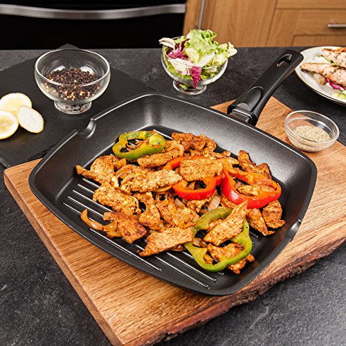 Savisto 28cm Premium Aluminiumguss Antihaftbeschichtete Grill Pfanne für Gas, Induktions & Elektronischen Herd mit abnehmbaren Griff - 7