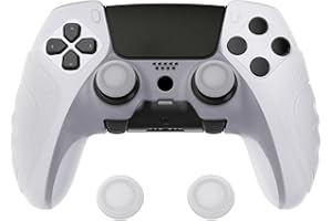 PlayVital Guardian Edition Anti-Slip Ergonomic Silicone Cover Case for ps5 Edge Controller, Soft Rubber Protector Skin for ps5 Edge Wireless Controller with Thumb Grip Caps - Clear White