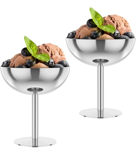 Bols à glace réutilisables en acier inoxydable pour servir la crème glacée, la salade, les fruits, le pudding (court