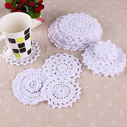 24 x Häkeldeckchen Spitzendeckchen Tischdecke Weiss 100% Handarbeit Hochzeit Deko - 4