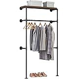 WOLTU Perchero Industrial de Pared, Vestidor Armario Abierto con Estante, Riel para Ropa de Tubos Industriales, Apto para Dor