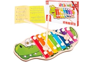 KOKOBOX Xylophone en Bois Crocodile 8 plaques sonores colorées pour Jouer Une Gamme,Instrument de Musique Xylophone en Bois pour Les Enfants,Clavier Instrument de Musique en Bois Un Grand,Knock Piano 3 Ans+