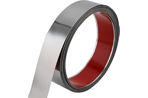 Taaizau Flexible Self Adhesive Metal Strip for Magnet, Strong Peel and Stick Ferrous Tape Roll for Workshop, Office, School and Home Decoration (Shiny Silver, 5m x 4cm)