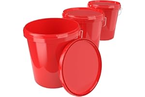 FixedByU Lot de 3 seaux vides avec couvercle - 16 l - Rouge - Convient à un usage alimentaire - Hermétique et stable - Avec poignée et couvercle - Pour aliments,chimie,mur,peinture,poudre,colles