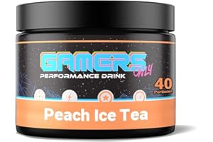 ‎GAMERS ONLY Performance Drink HYPER PEACH ICE TEA von Gamers Only, enthält Koffein, L-Tyrosin & 9 Vitamine, 14,5 kcal & Zero Zucker pro Drink, eine Dose für 40 Drinks, erfrischender Eistee-Geschmack