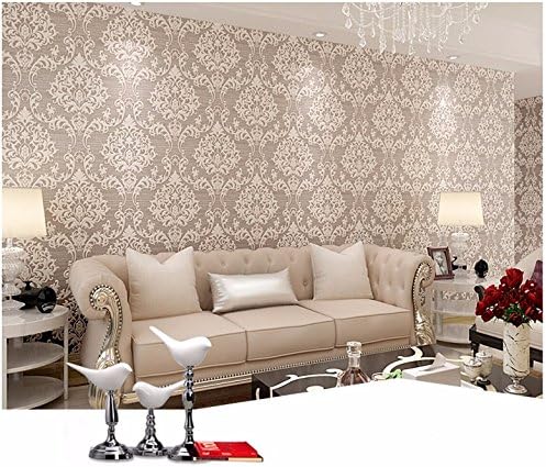 JSLCR 3D embossed nonwoven wallpaper bedroom living room hotel continental Damascus wallpaper,Smoke grey