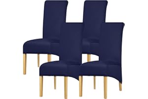 Leorate High Back Chair Cover Stretch Spandex Fabric Chair Slipcover XL Size Seat Cover for Home Dining Room Kitchen Hotel (Pack of 4, Navy)