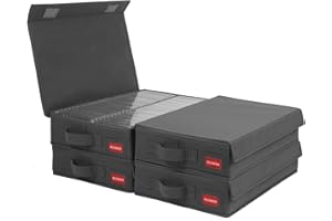 NUSWOR Stackable Tape Storage Boxes - Dust-proof Racks with Lid - Audio Cassette Holder Pack of 4- Holds 192 Cases - 16.34 x 9.25 x 3.4 Inches Grey