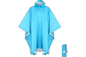 ANYOO Poncho de lluvia impermeable con mangas y bolsillo, ligero y reutilizable, chaqueta impermeable con capucha para actividades al aire libre, Talla única