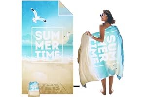 SKYREH Strandtuch Sandfrei Groß 180x100 cm, Schnelltrocknend Doppelseitig Strandtücher Leicht Weiches Mikrofaser Badetuch Stranddecke für Strand, Reise, Schwimmen, Sauna, Yoga, Blaues Meer